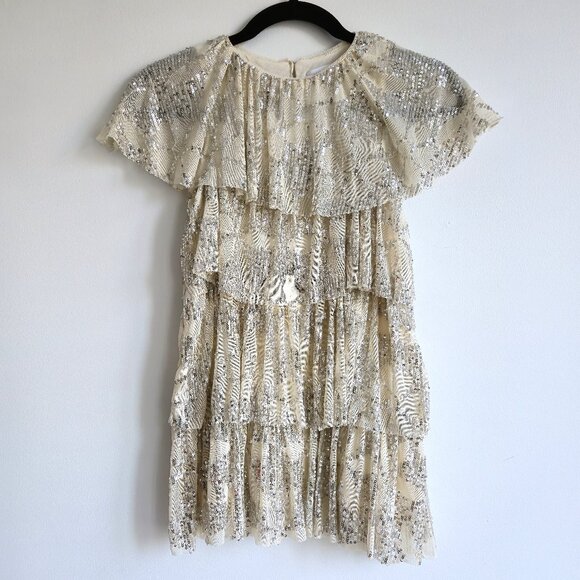 Zara Kids Champagne & Silver Sequin Party Dress size 7 - Picture 1 of 7